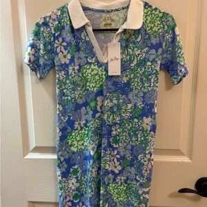 Lilly Pulitzer Kids Polo Dress in Blue and Green Floral